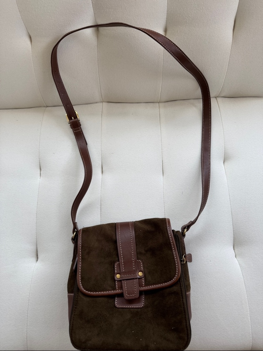 Vintage Brown Suede Crossbody Bag - Shoulder Bag
